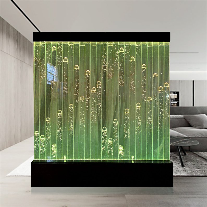 Customized indoor Led lighted dancing fountain aquarium screen water bubble wall