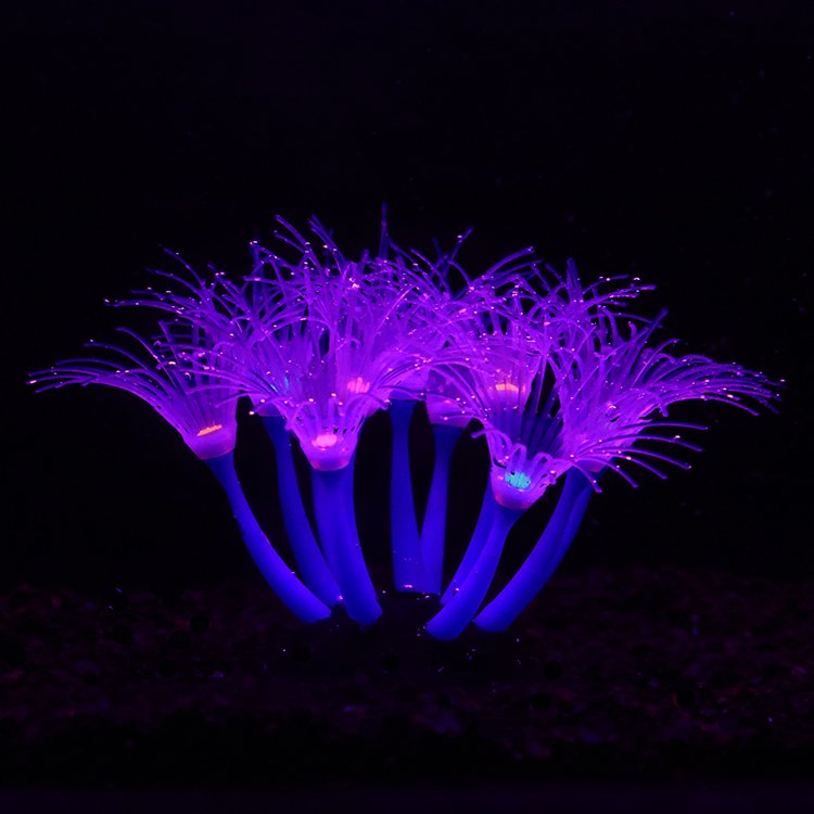 Unique High-Luminous Multicolor Effect Silicone Sunflower Artificial Non-Plastic Aquarium Decorations Ceramic Fish Tank-Blue