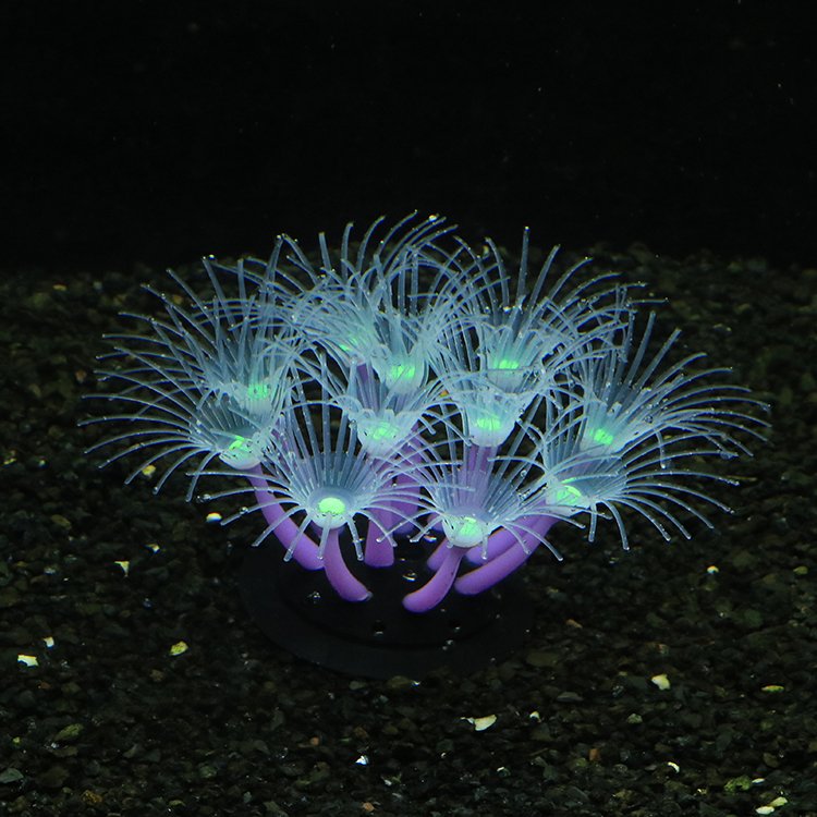 Unique High-Luminous Multicolor Effect Silicone Sunflower Artificial Non-Plastic Aquarium Decorations Ceramic Fish Tank-Blue