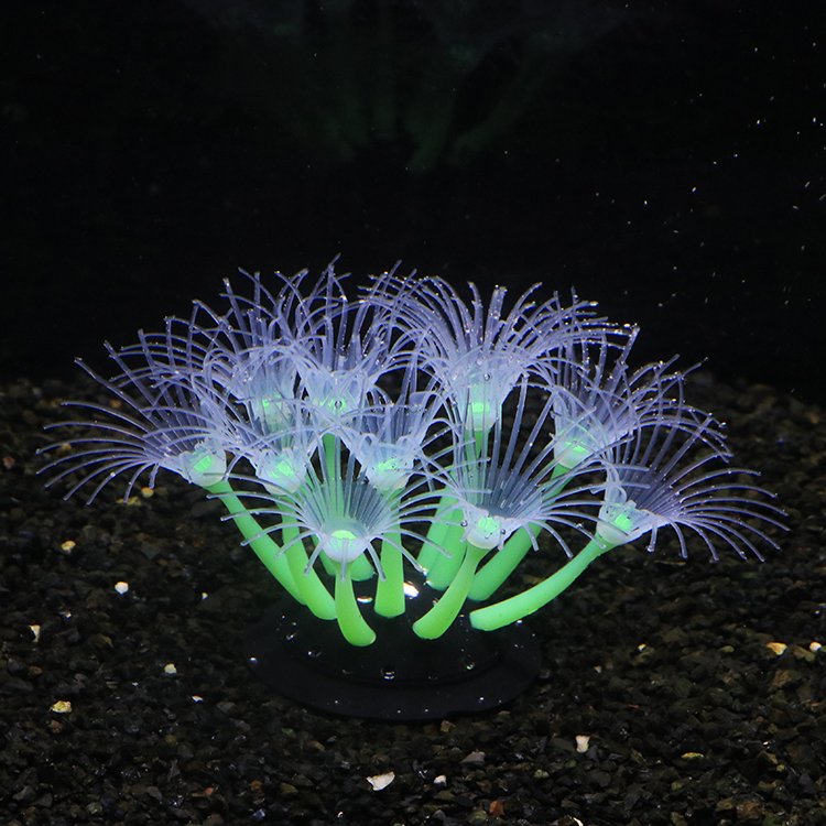 Unique High-Luminous Multicolor Effect Silicone Sunflower Artificial Non-Plastic Aquarium Decorations Ceramic Fish Tank-Blue