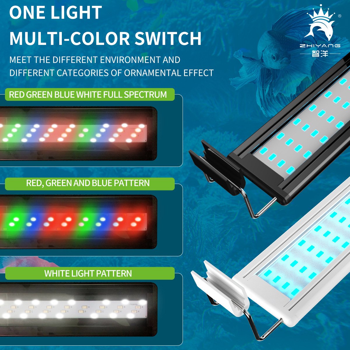 Full Spectrum LED Aquarium Light Brightness Adjustable Fish Tank Light with RGB LED