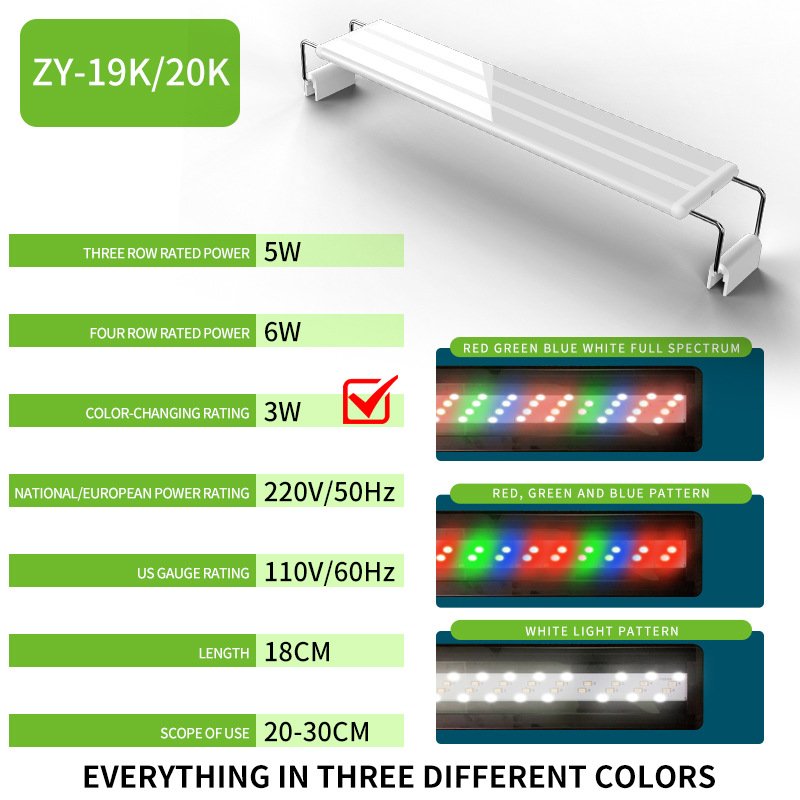 Full Spectrum LED Aquarium Light Brightness Adjustable Fish Tank Light with RGB LED