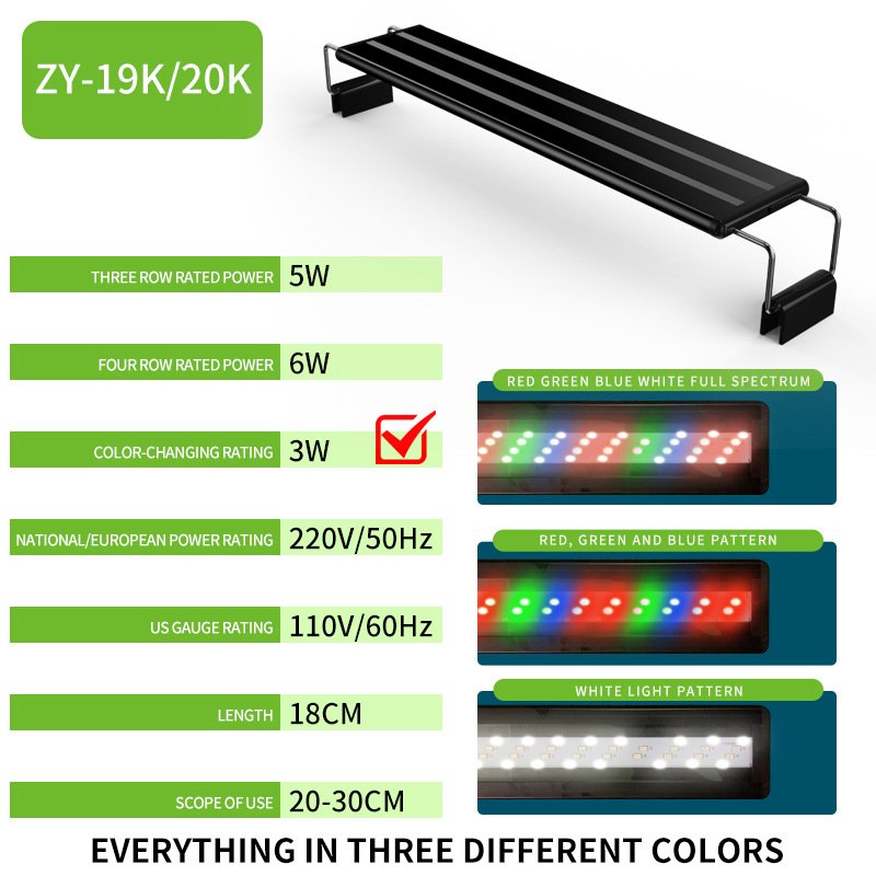 Full Spectrum LED Aquarium Light Brightness Adjustable Fish Tank Light with RGB LED