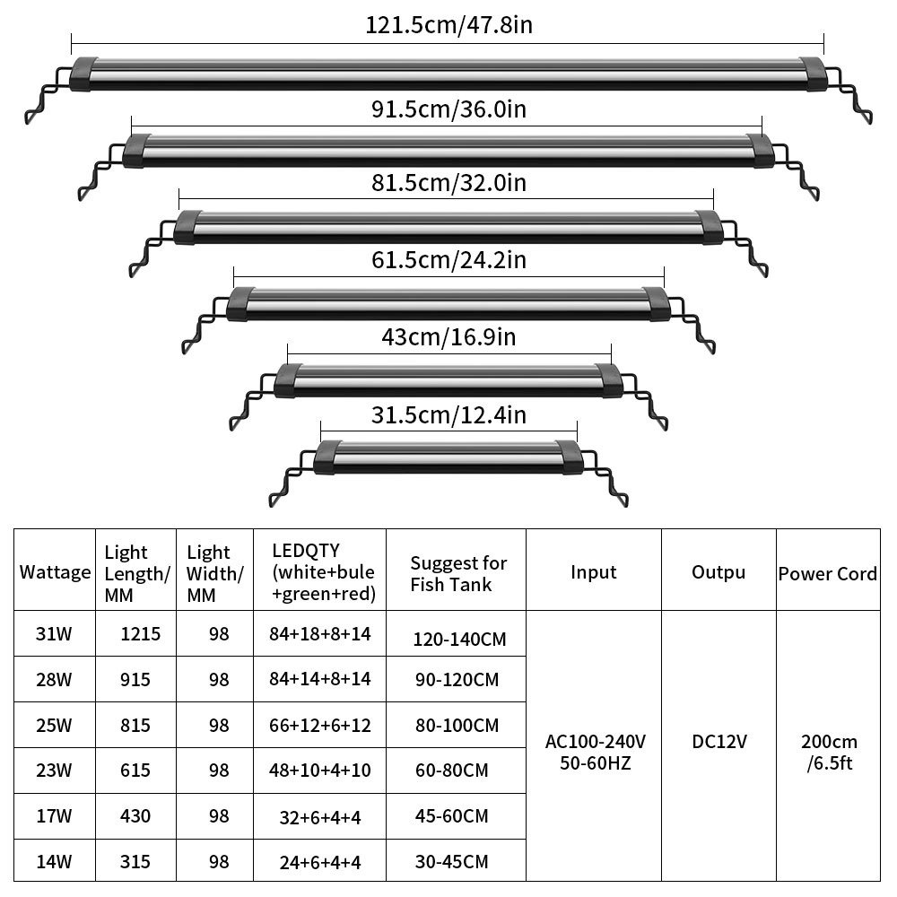 High Brightness Ultra-thin Fish Tank Water Grass Light Aquariums Landscaping Brightening Lighting Tanks Aquarium Bracket Lights