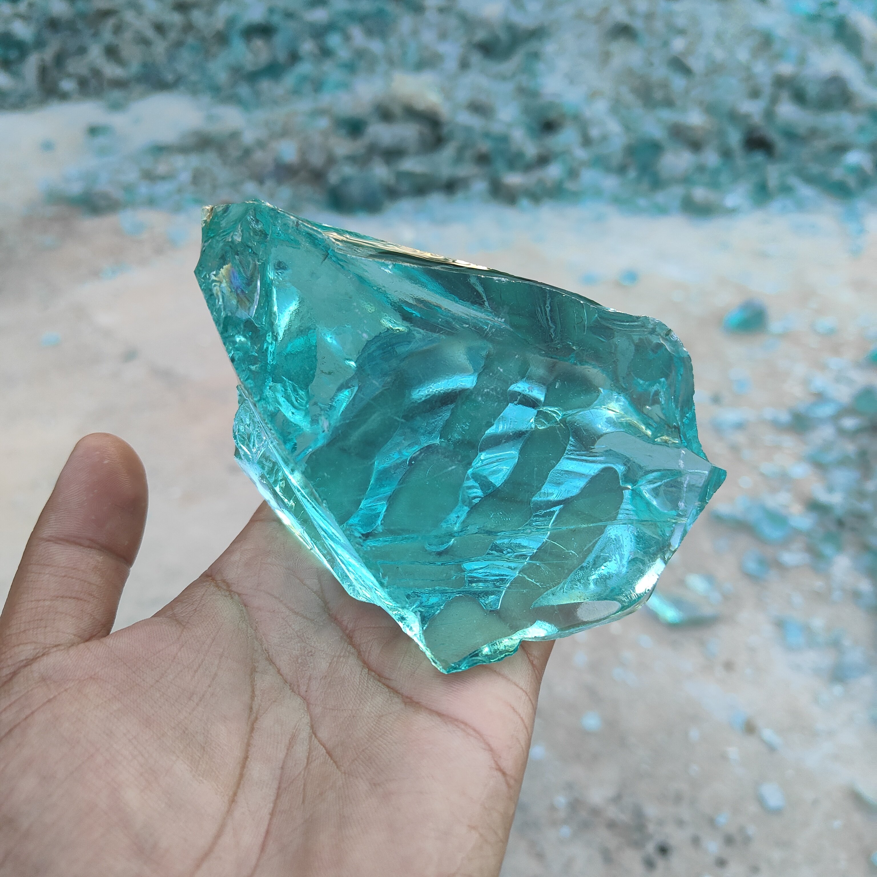 Wholesale colored glass block stone cage lamp landscape with 8-10cm irregular colored glass stone