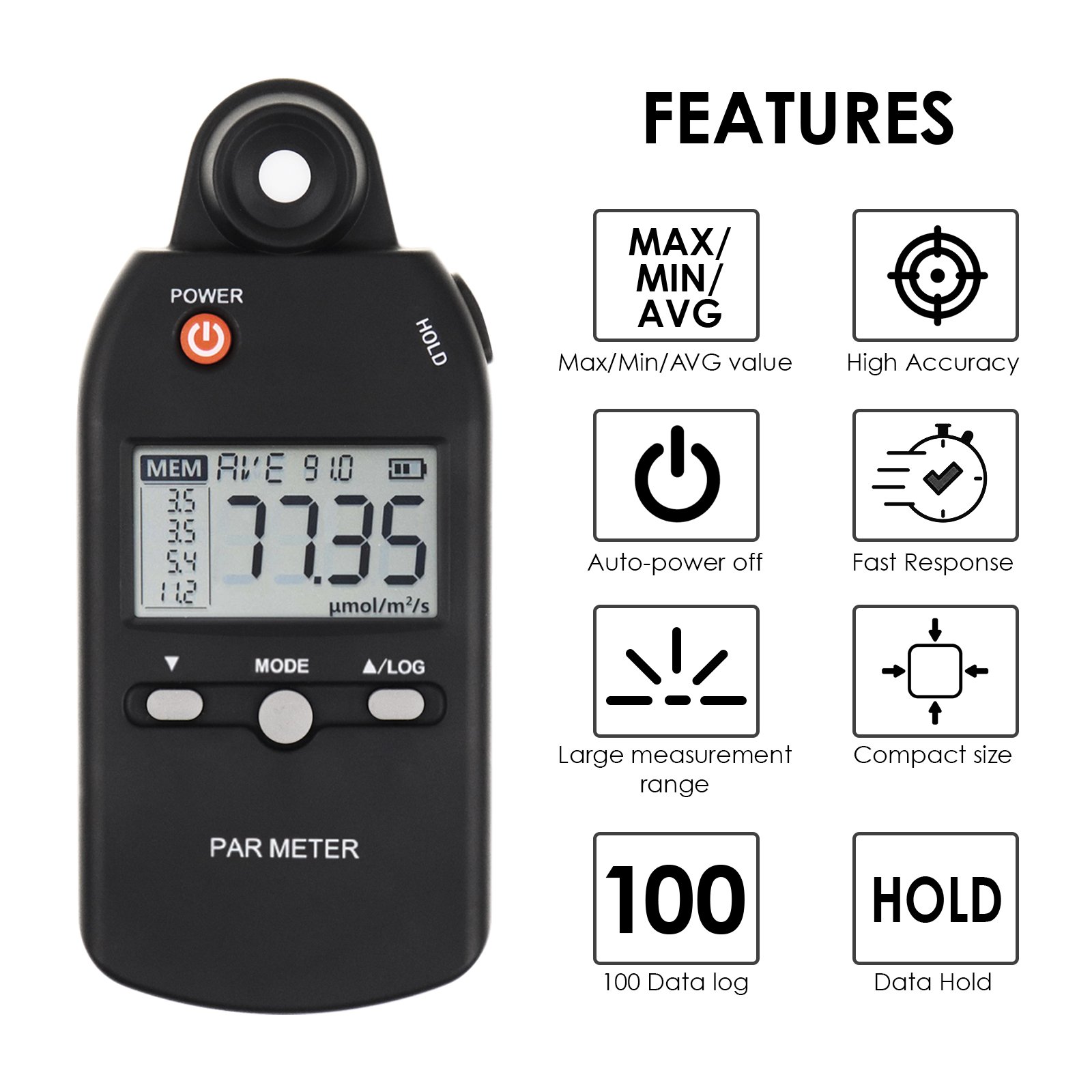 Handheld Light PAR Meter Quantum Full-Spectrum PPFD Photosynthetic Activity Measurement Analyzer Indoor Outdoor Plant Growing