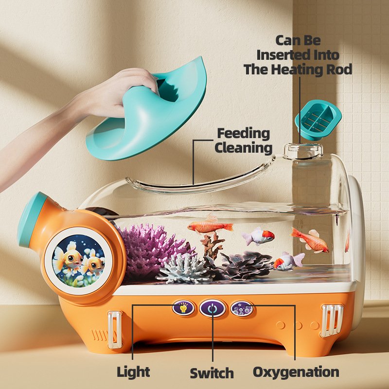 Novelty Children Fish Tank with LED Light STEM Electronic Educational Breeding Toys Mini Desktop Aquarium For Kids