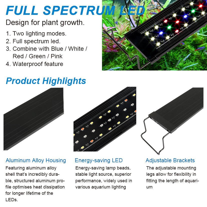Heto fish Tank Light for Freshwater/Planted Plant Reef Coral light OEM Full Spectrum LED Aquarium Light