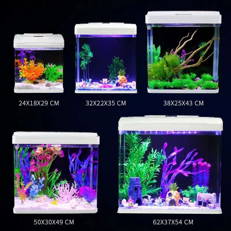 Factory sales Ultra Clear Glass Aquarium Fish Tank with LED light and filtration