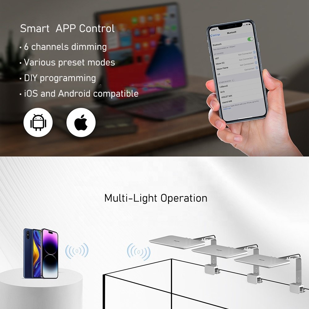 Keloray iSEA50 50W Full Spectrum App Sunrise Sunset Programmable Saltwater Freshwater Aquarium LED Light for Reef Fish Tank
