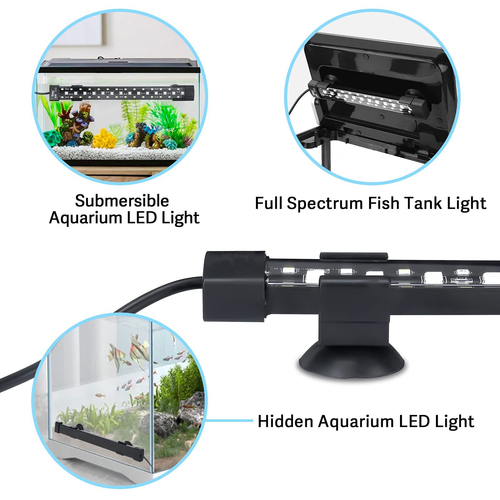 24/7 Natural Mode Submersible Acrylic Fish Tank Aquarium Tank LED Light With 5 Levels of Dimmable Options