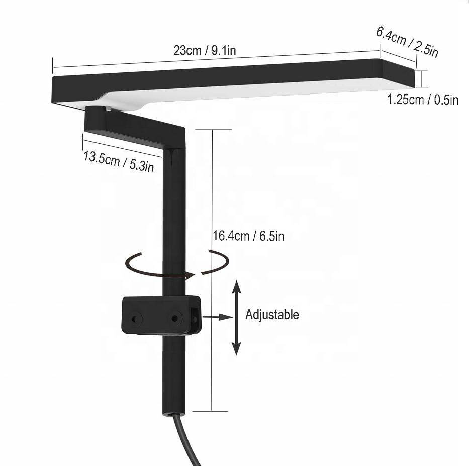 9.1 Inches Full Spectrum Fish Tank Clip on Light with Adjustable Timer&Brightness for Reef Coral Aquatic Plant Fish Aquarium 15w