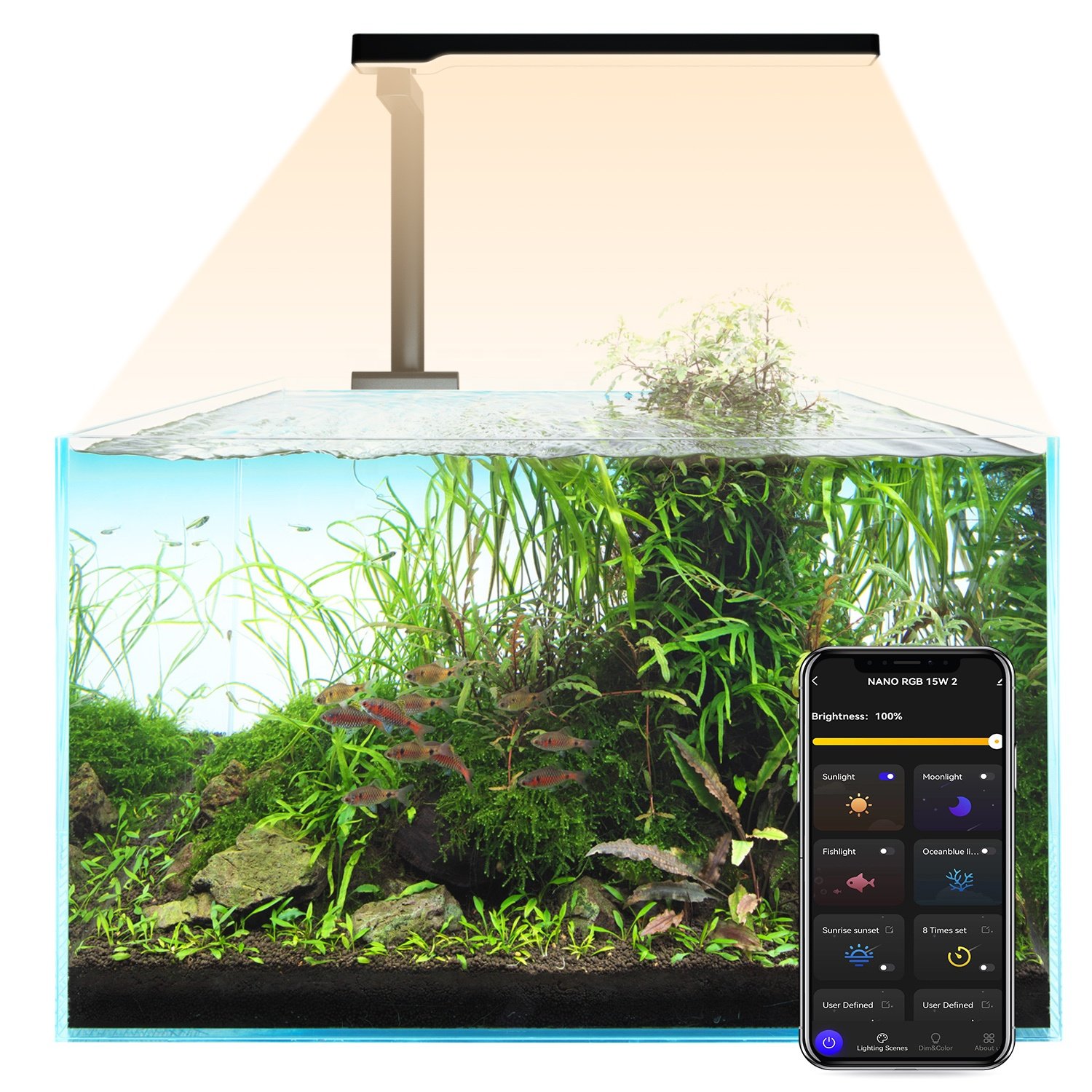 9.1 Inches Full Spectrum Fish Tank Clip on Light with Adjustable Timer&Brightness for Reef Coral Aquatic Plant Fish Aquarium 15w
