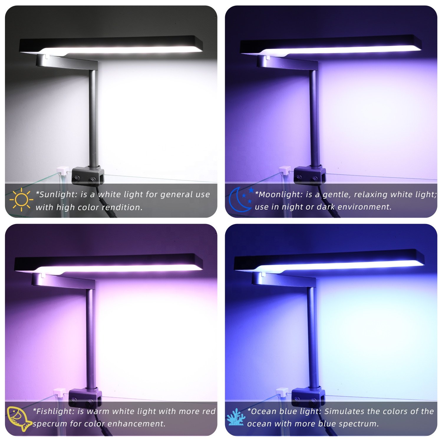 9.1 Inches Full Spectrum Fish Tank Clip on Light with Adjustable Timer&Brightness for Reef Coral Aquatic Plant Fish Aquarium 15w