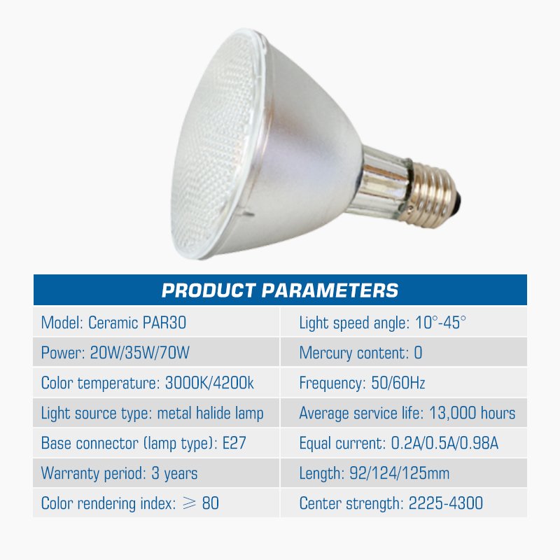 High CRI 220V CMH 35W 70W PAR30 UVB UVC E27 Ceramic Metal Halide Lamp Bulbs for Aquarium Light