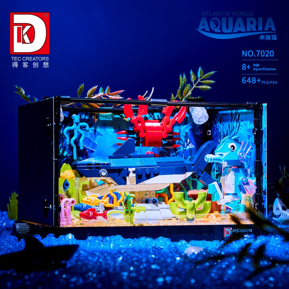 MOC Ocean World Aquarium Shark Creative Block Puzzle With lighting Gift building block educational toys