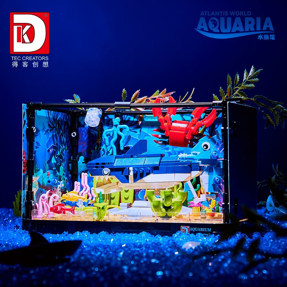 MOC Ocean World Aquarium Shark Creative Block Puzzle With lighting Gift building block educational toys