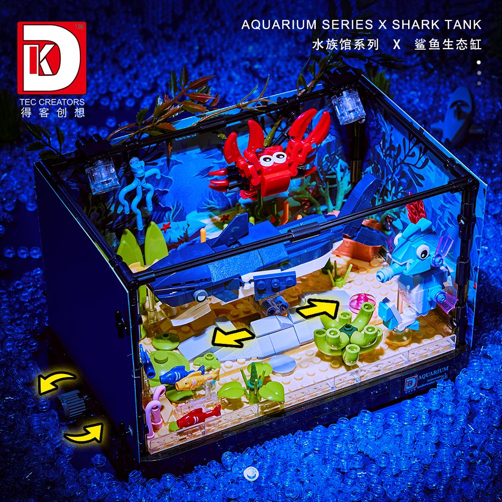 MOC Ocean World Aquarium Shark Creative Block Puzzle With lighting Gift building block educational toys