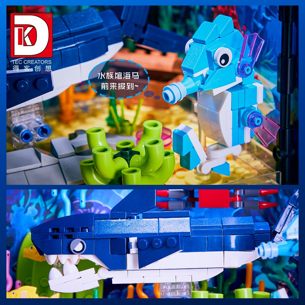 MOC Ocean World Aquarium Shark Creative Block Puzzle With lighting Gift building block educational toys