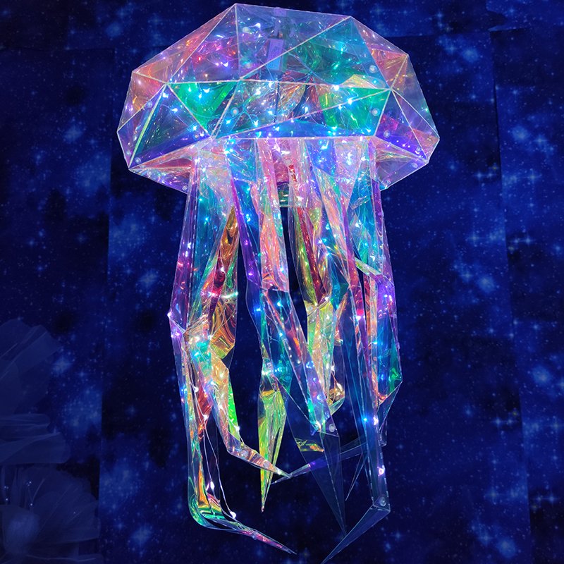 Illuminated Underwater LED Light Display - Giant Aquarium Scene with Glowing Fish and Sea Creatures