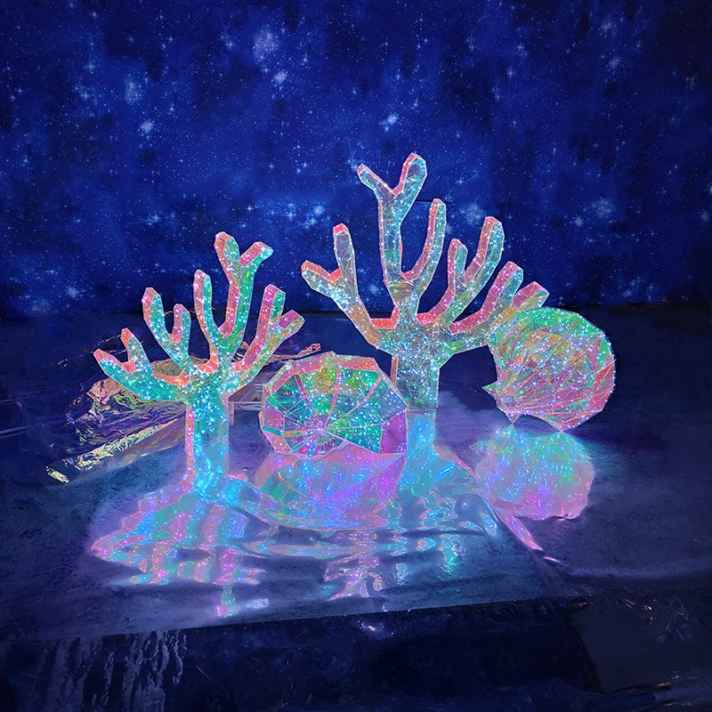 Illuminated Underwater LED Light Display - Giant Aquarium Scene with Glowing Fish and Sea Creatures
