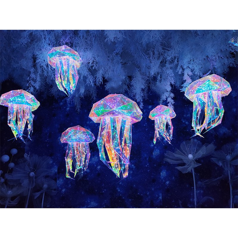 Illuminated Underwater LED Light Display - Giant Aquarium Scene with Glowing Fish and Sea Creatures