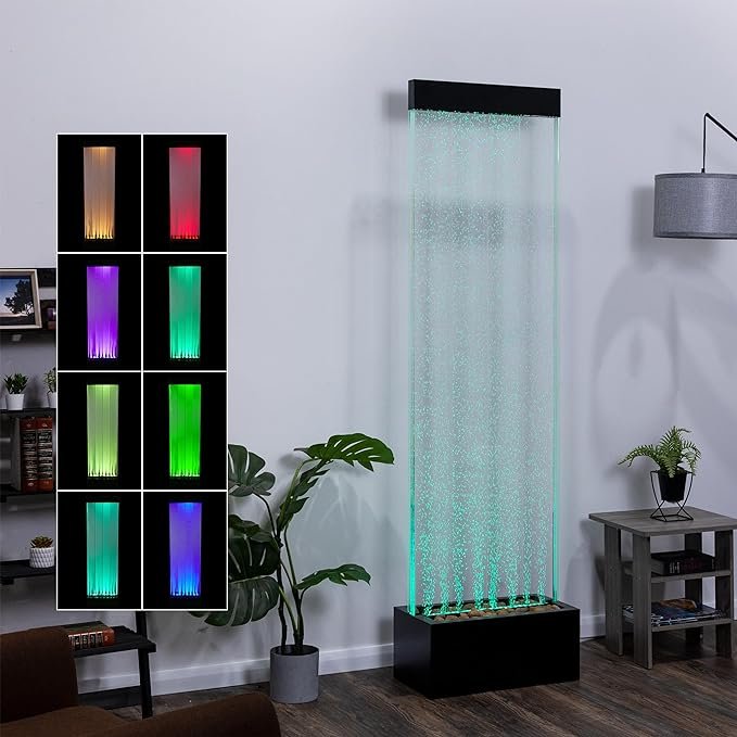 Color-Changing LED Indoor Floor Bubble Wall Water Fountain with Remote and Movable Home Decor Product