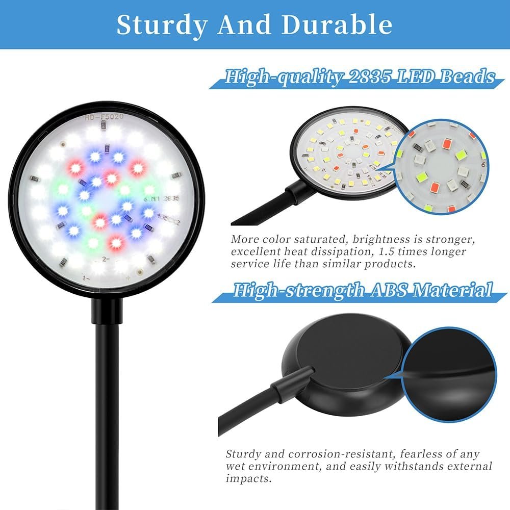 Mini Clip On Aquarium Light 7W Dimmable Small Fish Tank Light USB Moving Lamp with White Red Blue Green LED for small Tanks