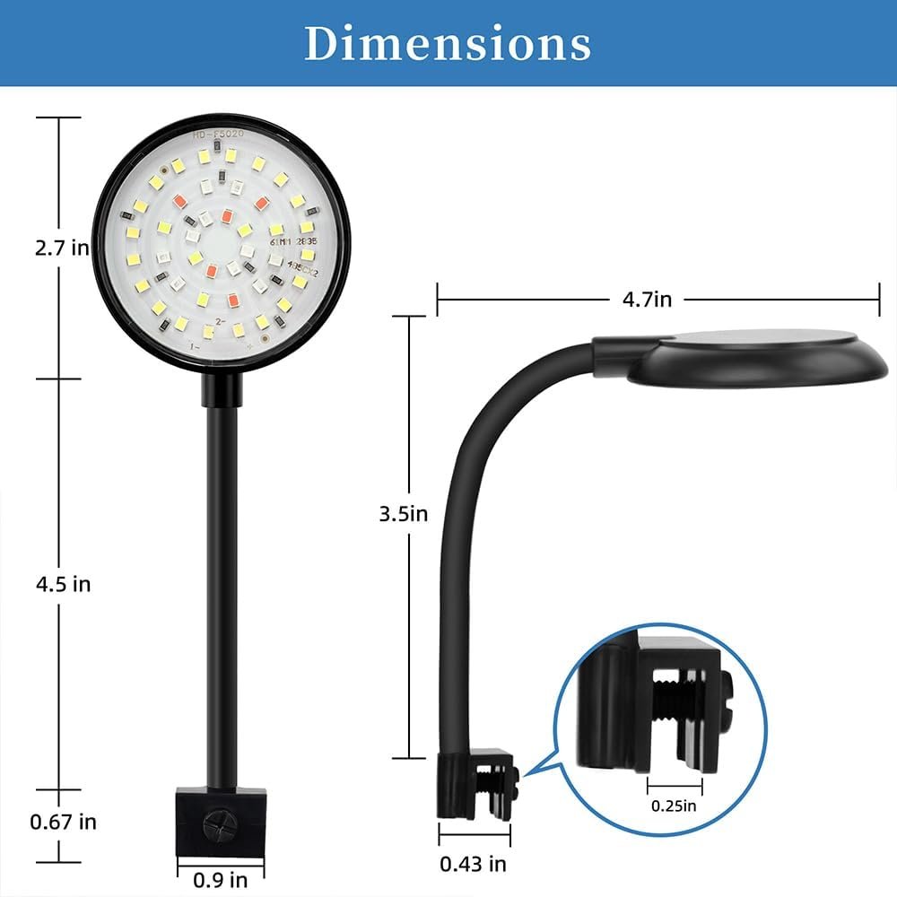 Mini Clip On Aquarium Light 7W Dimmable Small Fish Tank Light USB Moving Lamp with White Red Blue Green LED for small Tanks