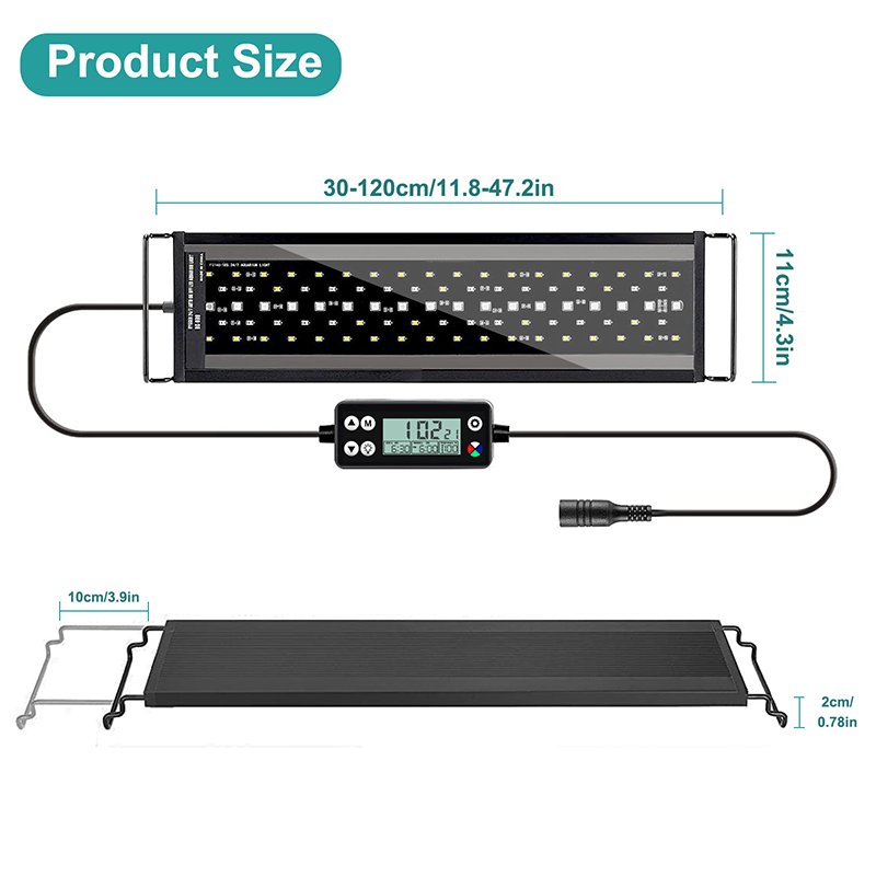 60cm 22W Full Spectrum Auto ON/OFF Fish Tank Light Aquatic Planted Led Aquarium Light WRGB for Freshwater Tank with LCD Monitor