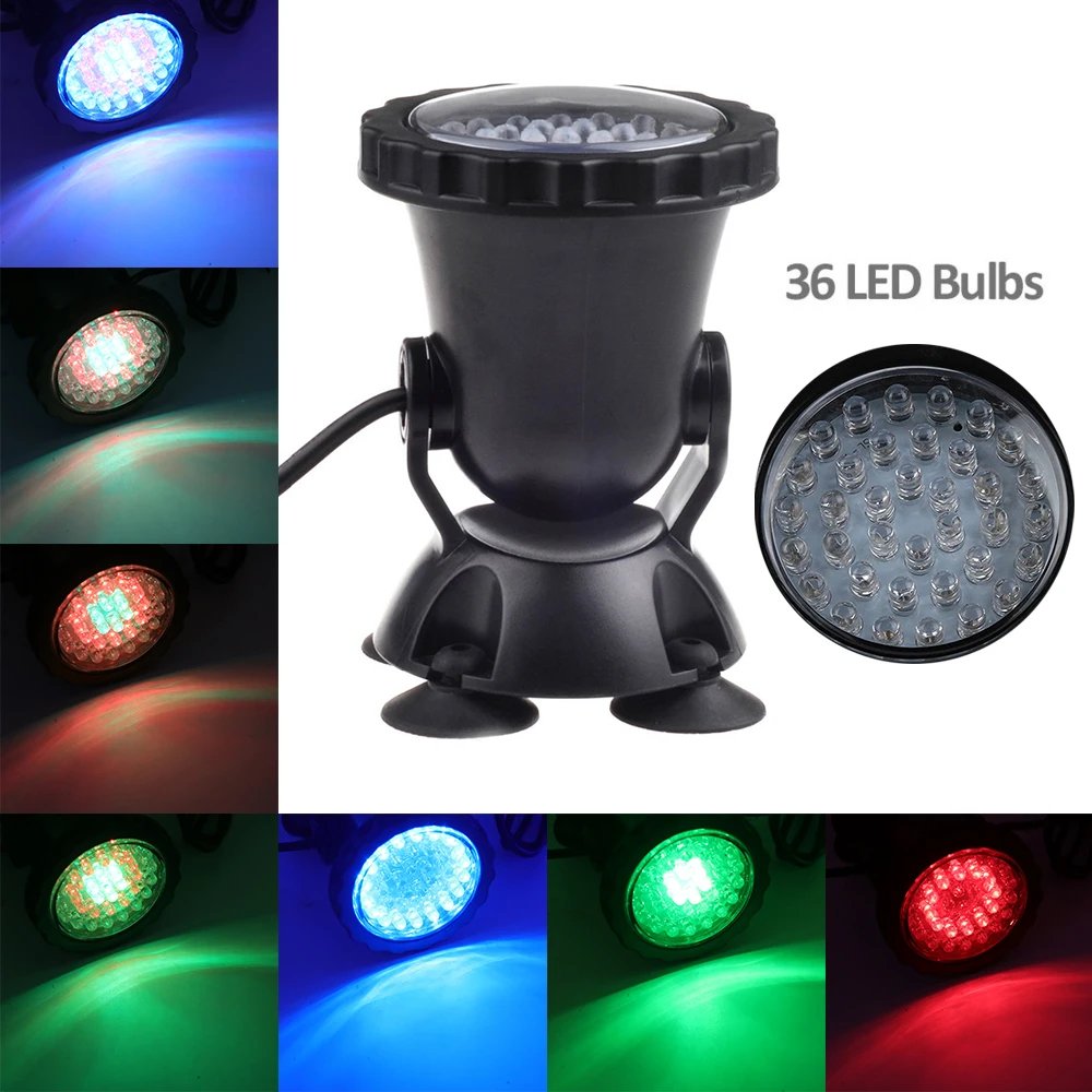 Waterproof RGB LED Underwater Light 36leds Swimming Pool Fountains Pond Water Garden Aquarium Underwater Spot Light Lamp