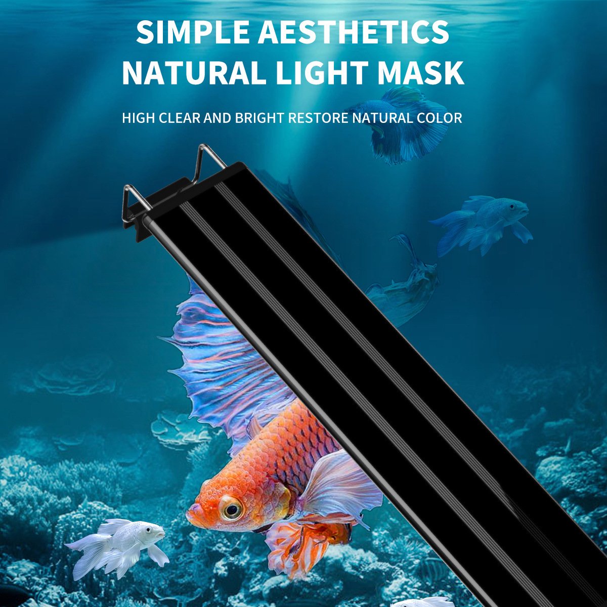 Small Fish Tank Light Stand Black LED Water Tank Lighting 4 Rows Blue and White Color Changing Fish Tank Light Stand