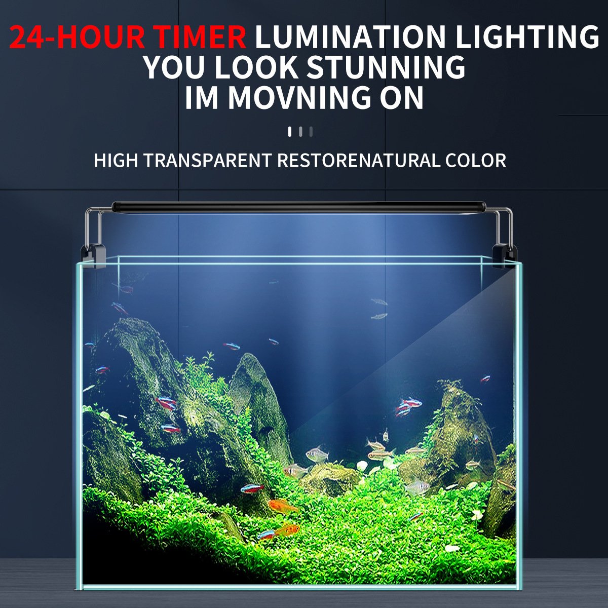 Small Fish Tank Light Stand Black LED Water Tank Lighting 4 Rows Blue and White Color Changing Fish Tank Light Stand