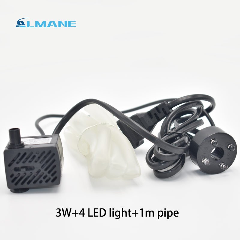 wholesale silent fish farming 3w micro water pump with led light 300l/h decoration fountain circulating pump