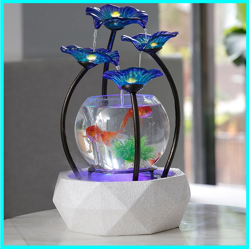 Tabletop Water Feature Lotus Fountain Waterfall Cascade Indoor Decoration Aquarium Zen Humidifier Meditation LED light fish tank