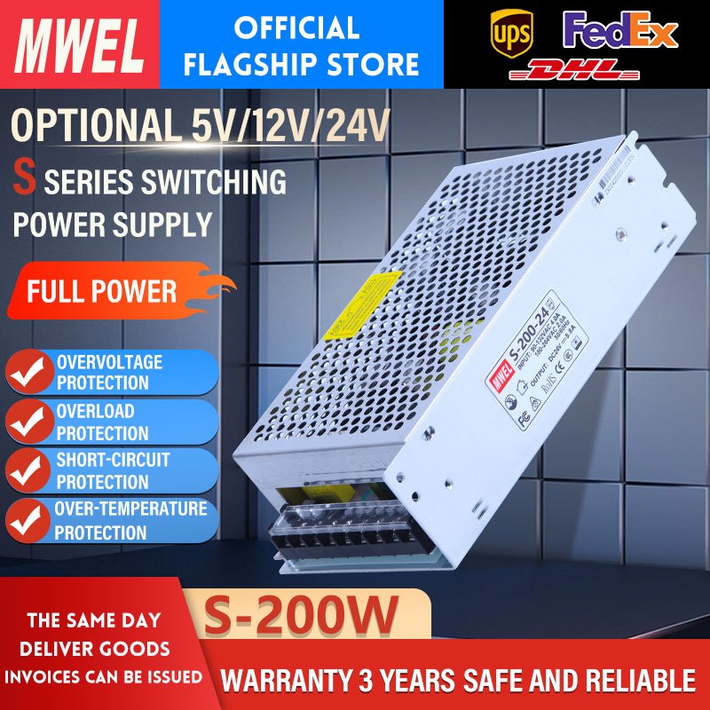 Plug and Play MWEL S-200-24 200W 24V 8.3A Aquarium Lighting System Power SMPS switching to ac power supply