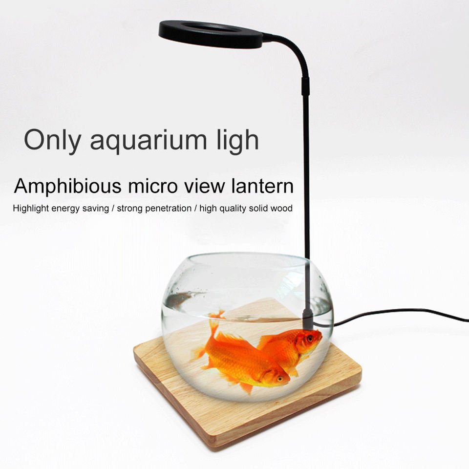 USB Aquarium Micro Landscape illumination Lamp LED Fish Tank Light With Wooden Base