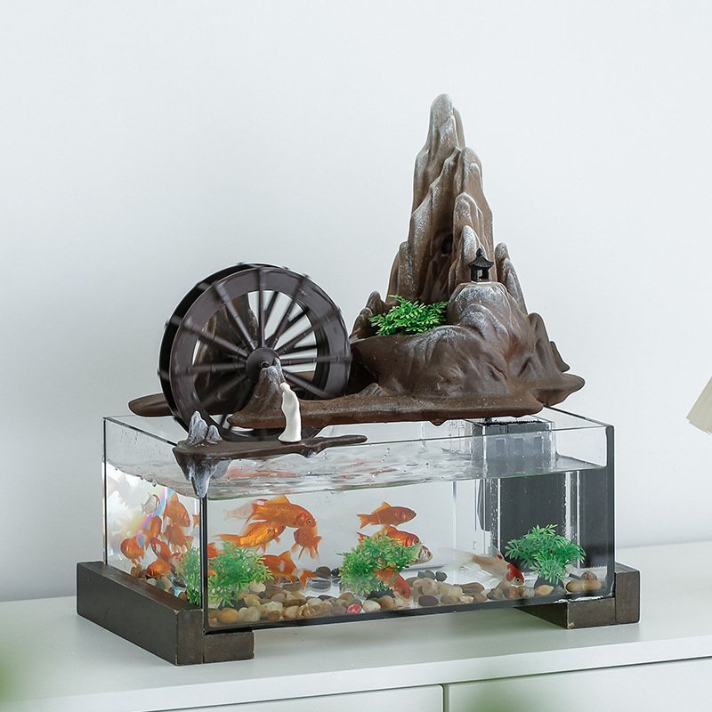 Ceramics Rockery waterfall ornament indoor smoke waterfall water fountain with light fish tank for home office desktop decor