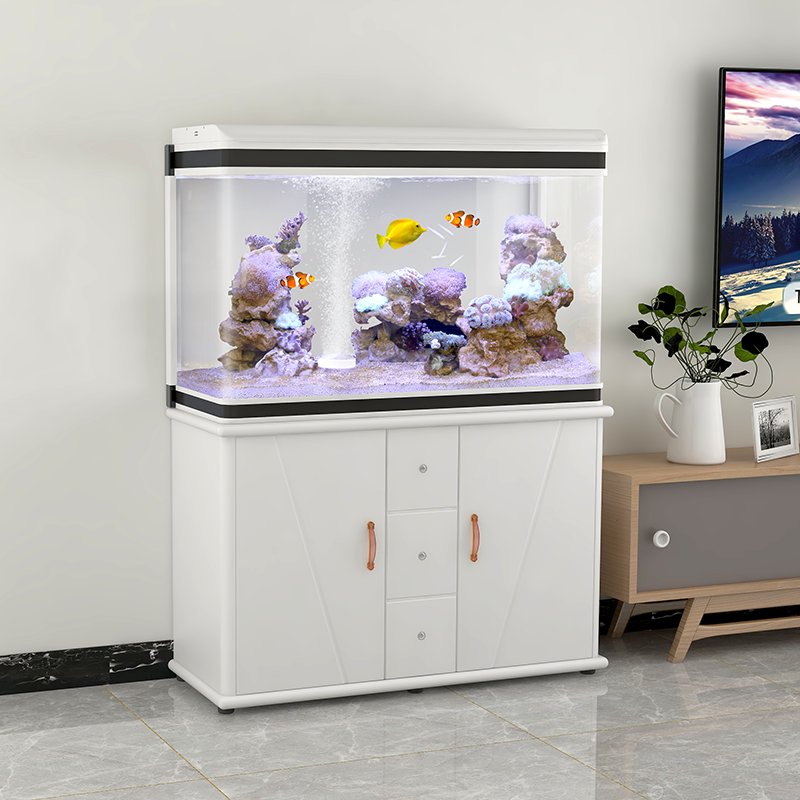 Custom portable home smart display fish tank ultra white clear glass large aquarium tank with led aquarium light and filter