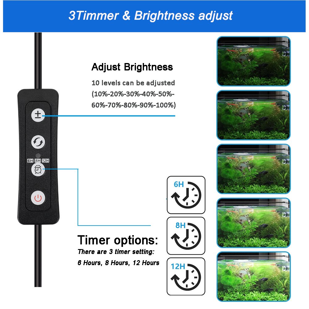 Full Spectrum Aquarium Light with Aluminum Alloy Shell Extendable Brackets, LEDs, External Controller, for Freshwater Fish Tank