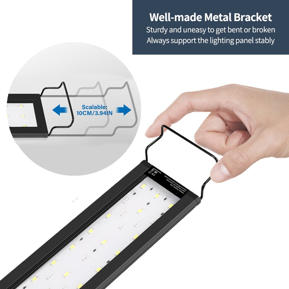 Full Spectrum Aquarium Light with Aluminum Alloy Shell Extendable Brackets, LEDs, External Controller, for Freshwater Fish Tank