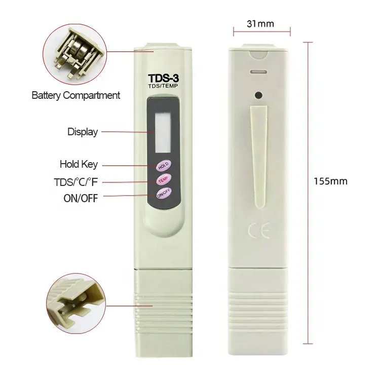 TDS Meter Water Quality Tester LCD Display Accuracy Testing Water Meter for Drinking Water Aquariums RO System