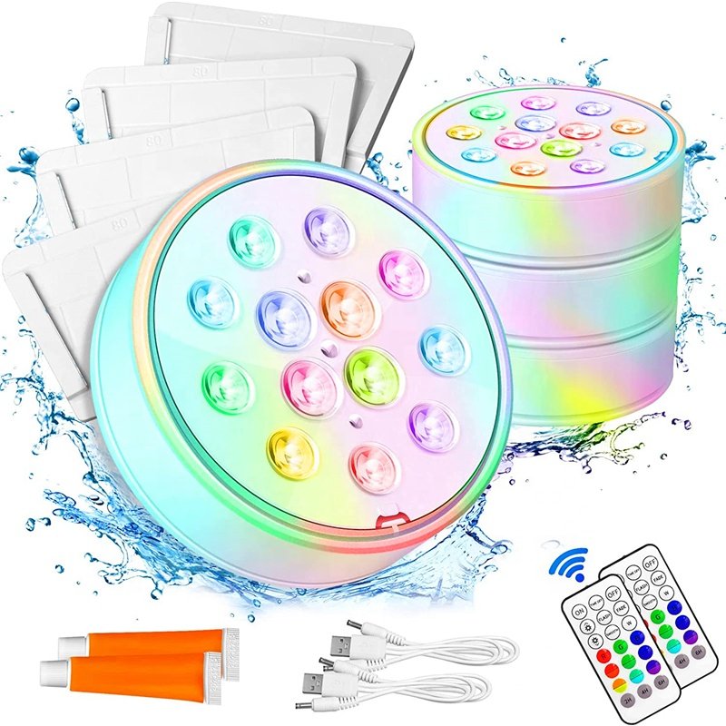 Good price 16colors rgb led usb rechargeable pool lights underwater swimming ip68 submersible light with RF remote for bathtub
