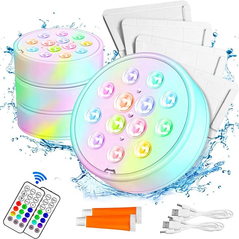 Good price 16colors rgb led usb rechargeable pool lights underwater swimming ip68 submersible light with RF remote for bathtub