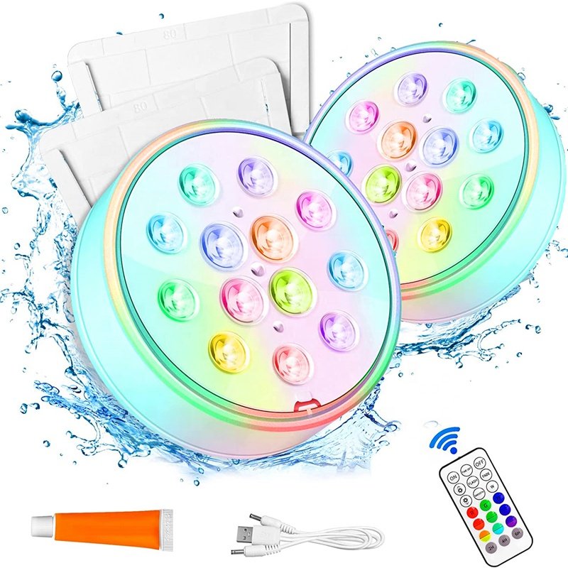 Good price 16colors rgb led usb rechargeable pool lights underwater swimming ip68 submersible light with RF remote for bathtub