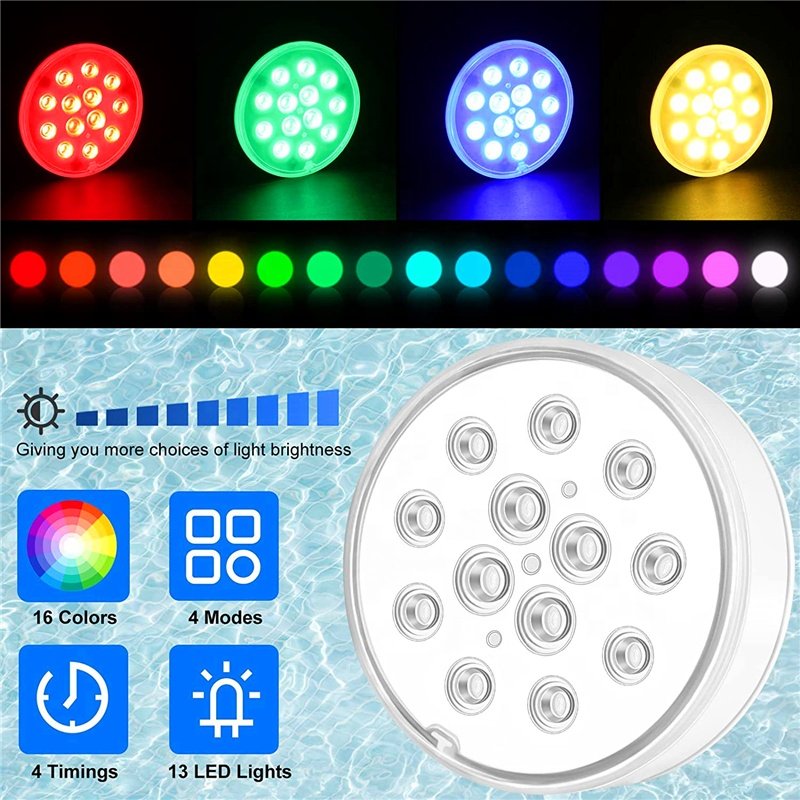 Good price 16colors rgb led usb rechargeable pool lights underwater swimming ip68 submersible light with RF remote for bathtub