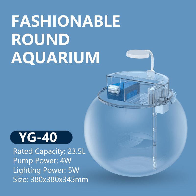 Jeneca YG-40 Aquarium Fish Tank Break-Resistant Plastic PET Clear Round Desktop Golden Fish Tank with Filter and Light