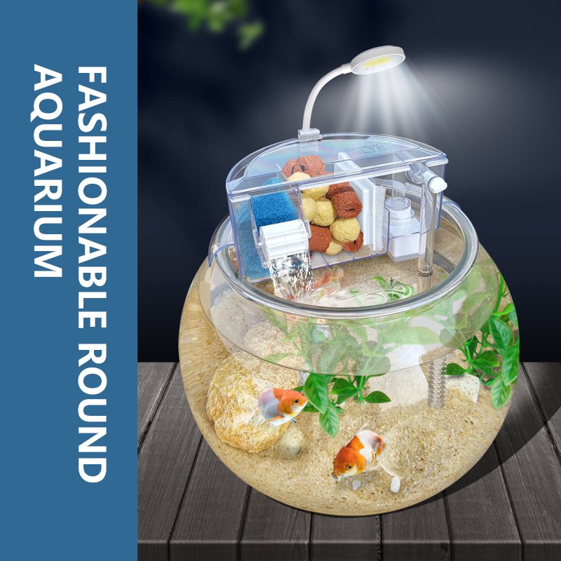 Jeneca YG-40 Aquarium Fish Tank Break-Resistant Plastic PET Clear Round Desktop Golden Fish Tank with Filter and Light