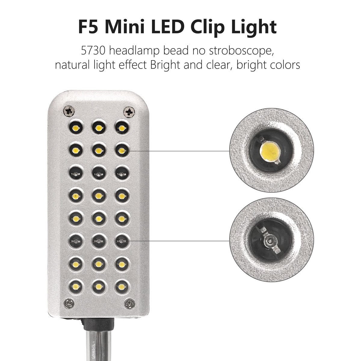 Gako Aquatic 1.5W F5 Beads Aquarium LED Fish Tank Light, Super Mini Size White Blue Color Aquarium Clip Light for Mini Fish Tank