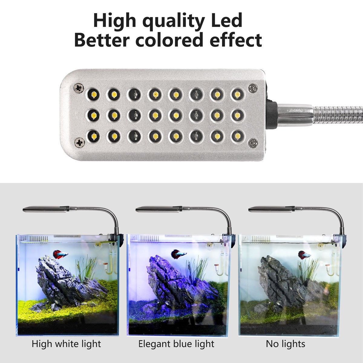 Gako Aquatic 1.5W F5 Beads Aquarium LED Fish Tank Light, Super Mini Size White Blue Color Aquarium Clip Light for Mini Fish Tank